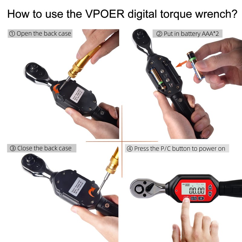 Llave dinamométrica digital con cuadro de 3/8", 1,33-44,25 lb-pie (1,8-60