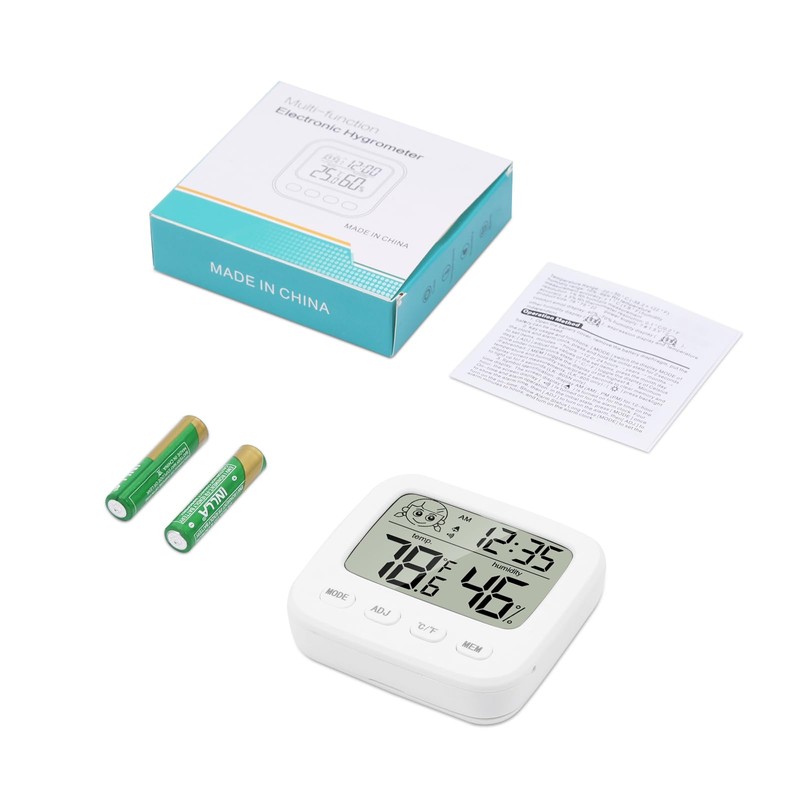 Brifit Digital Thermometer Hygrometer Alarm Clock, Mini Room Thermometer Indoor