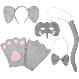 dressforfun 302047 Costume Set Elephant for Adults, Headband with Ears, Mask, Gloves, Bow Tie and Tail