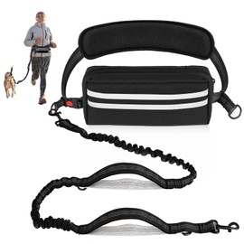 Jogging Lead Dogs, Hands-Free Dog Lead, Running Dog Lead with Waist Belt, Removable Waist Bag, with Reflective Elastic Running Lead, for Medium Large Dogs
