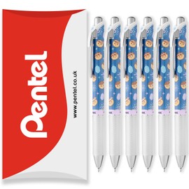 Pentel Energel BLN75 Retractable Gel Ink Rollerball Pen - 0.5mm - 54% Recycled - Black Ink - In Pillow Packaging (6 Pack, Takoyaki)