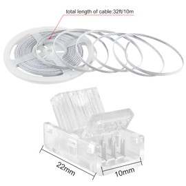 VIPMOON 5Pcs 4Pin 10mm LED Strip Connector kit and 32.8ft RGB Led Strip Light Extension Cable 4 Pin Strip to Wire Quick Connection for 10mm Waterproof or Non-Waterproof SMD 3538 5050 LED Strip Light