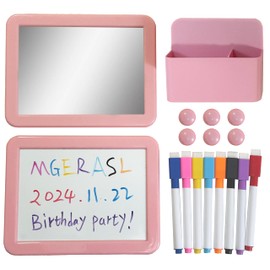 MGERASL Pink Magnetic Locker Accessories 17 Pieces with Magnetic Dry Erase Board, Locker Mirror and Magnetic Pen Holder, 6 Pieces Magnets, 8 Colorful Markers, for School Lockers (Pink)