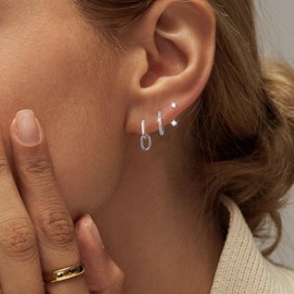 Kenivira 3 Pairs Sterling Silver Earrings for Women 14K Gold Plated Earrings Hypoallergenic Small Stud Hoop Earrings Sets for Multiple Piercing