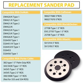 3PCS 5 Inch 8 Hole Hook & Loop Sander Replacement Pad, Fit D26451,D26453,DW421,DW423, DW4388,DW6423 & 382 343 & 151281-08