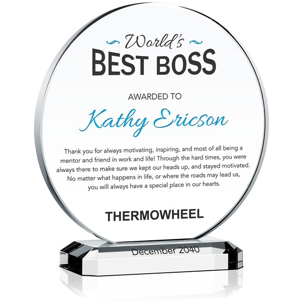 Personalized Crystal Boss Day Gift Plaque, Customized with boss' Name