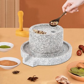 Small Stone Grain Mill Grinder with Hand Crank, Natural Granite Stone Milled, Round Carving Process, Suitable for Grinding Wheat, Soybeans, Coffee, Mung Beans, Corn, etc.(11.8'' W*4.7'' H)