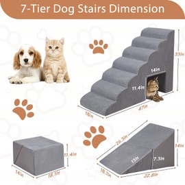 7-Tiers Dog Stairs for High Beds, 33 inch Foam Dog Steps for Small Dogs, Non-Slip 7 Steps Pet Stairs for Small Dogs and Older Pets
