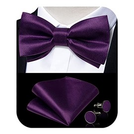 DiBanGu - Juego de 3 pajaritas de lazo para hombre preatadas y bolsillos cuadrados ajustables de satén sólido formal para boda, Violeta oscuro, Talla única