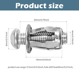EMVANV 20 PCs Hollow Door Anchors,Hollow Metal Cavity Fixing Hollow Wall Anchors for Aluminium Cladding Sheet Steel Pipe, Iron Sheet and Hollow Plastic Sheet(Silver)