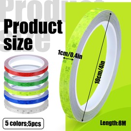 5 Rolls 130ft Reflective Tape for Bikes Bicycle Decals Fluorescent Tape Outdoor Safety Warning Lighting Sticker Waterproof High Visibility Reflector Tapes for DIY Rim Decoration