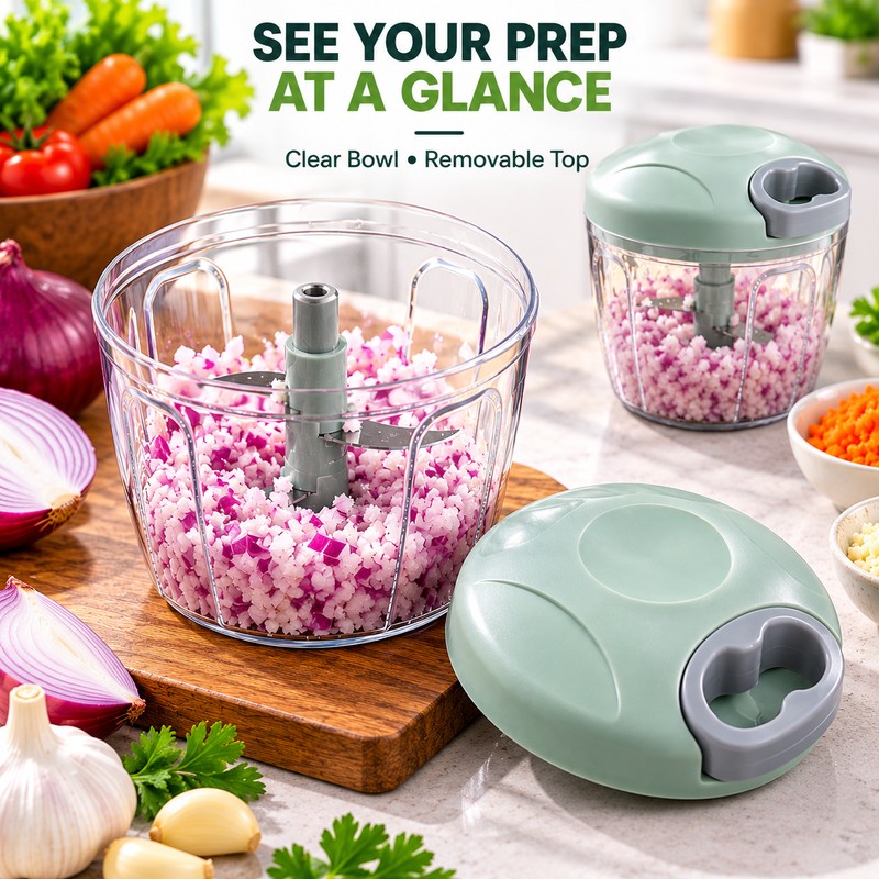Manual Food Chopper for Kitchen Prep – Hand-Operated Metal Blade