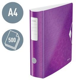 Leitz 180° Active WOW Quality Folder, A4, Wide, Rounded Spine, 8.2 cm Wide, Rubber Band Fastener, Lightweight Polyfoam, Plastic Folder, WOW Series, Purple, 11060062