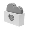Set of Four Grey Heart Shaped Coasters in White Holder