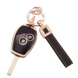 Koaudb Koaudb Key Cover Fit for Clio Kangoo Megane Laguna Modus Dacia Twingo Kangoo 2 Buttons Smart Card Case Holder Soft TPU Key Fob Protector with Bling Keychain Black Gold (BP-Rnl-2R)