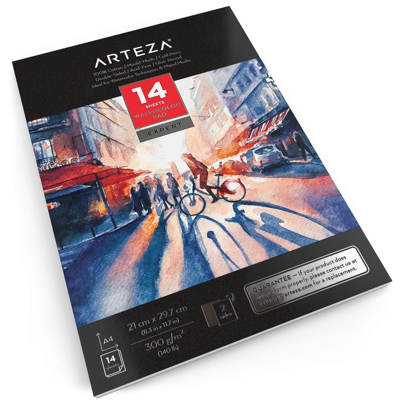 Arteza Double-Sided Watercolour Paper Pad A4, 14 Sheets, 300gsm Watercolour