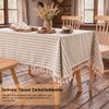 NUTKIT 140*140cm Table Cloth Square Stripe Tassels Tablecloth(Light Yellow)