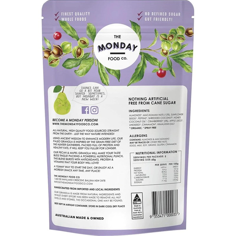 The Monday Food Macadamia and Cranberry Paleo Granola 300 g,
