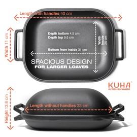 KUHA Cast Iron Bread Pan with Lid + Bread Lame - Black Heavy Duty Cast Iron Loaf Pan for Homemade Breadmaking - Pre-seasoned Bread Oven