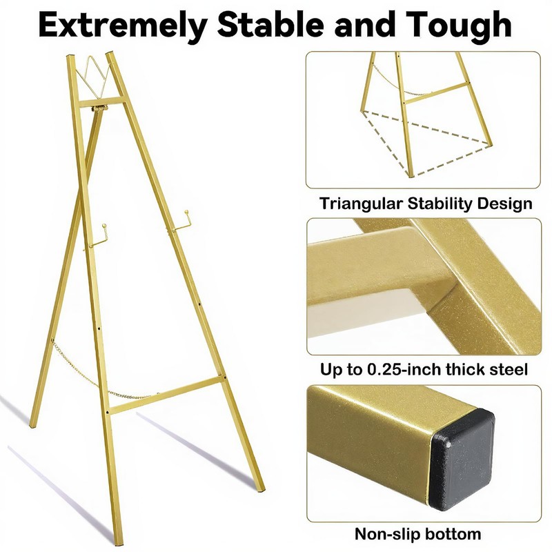 Gold Poster Easel Stand for Wedding Sign, Large Heavy Duty