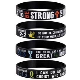 MedusaX Power of Faith Christian Bible Verse Silicone Bracelets - Religious Rubber Wristbands with Christian Symbols and Scriptures Holiday Jewelry Gifts (Unisex)