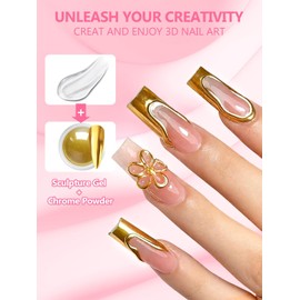 EBANKU 3D Semi-Solid Sculpting Gel for Nails – 8g*2 Jars Chrome Finish Nail Art Gel, No-Flow Formula, No Wipe, Clear