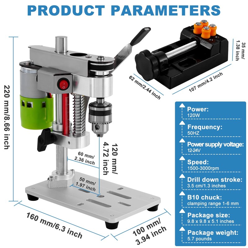 MXBAOHENG Mini Desktop Drill Press 7-speed Micro Drill Press with