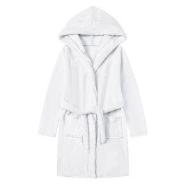 Umeyda Boys Girls Robe Soft Towel Hooded Bathrobe Kids Terry Cloth Cotton Robes with Belt, White, 4T = Tag 120