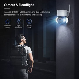 EVERSECU 2K 3MP Tuya Smart Life Outdoor WiFi PTZ Security Camera with Spotlight IP65 Waterproof, Auto Night Vision, Motion-Activated Lights and Auto-Tracking Camera, Two-Way Audio, Remote View