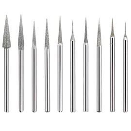 3/32" Marathon-IV Micromotor Tapered Diamond Burr Bits, Cone Point Diamond Grinding Shank Bits for Marathon-IV Micromotor, Jewelry Stone Carving Crafts Glass Ceramic Woodworking（10 Pcs）
