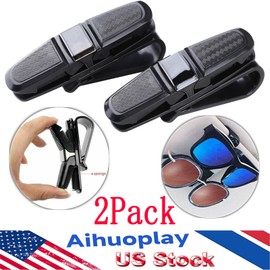 AILAY-AUTOPARTS 2PCS Car Sun Visor Glasses Clip Universal Carbon Fibre Sunglasses Card Holder