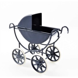 Dolls House Navy & White Baby Pram1:12 Scale Old Fashioned Nursery Furniture