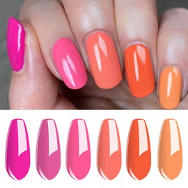 Vishine Gel Nail Polish Set -Hot Pink & Pumpkins Tones - Bright Orange Fuchsia Solid Nail Gel Colors Home Gel Nail Art Manicure Set 8ml