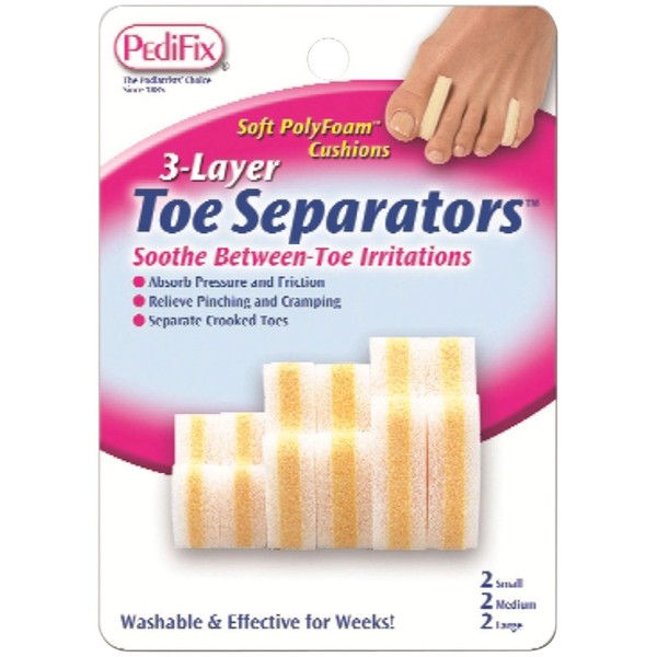 Pedifix 3-layer Toe Separators, 6-Count (Pack of 2)