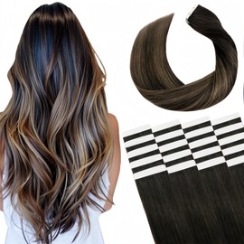 Tape in Hair Extensions Human Hair Utra Thin Invisible Seamless 20pcs 50g (Ombre Dark Brown to Chestnut Brown, 18 inch)