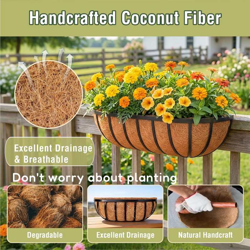 4 Pcs 24" Trough Coco Liner for Planter, 100% Natural