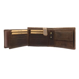 Lemasi Genuine Buffalo Full Leather Wallet RFID NFC Protection, Cognac, Classic