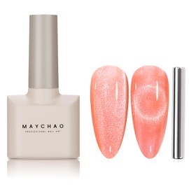 MAYCHAO 15ML Cat Eye Gel Nail Polish 1Pc Coral Gel Polish with Magnet Soak off Holographic Magnetic Nail Polish for Nail Art Manicure Salon DIY at Home, 0.5 OZ