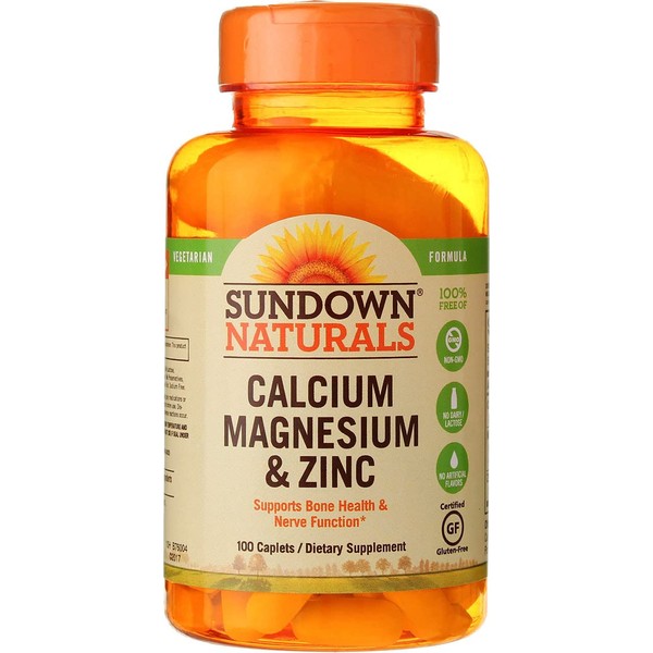 Sundown Naturals Calcium Magnesium and Zinc Caplets - 100 ct, Pack of 6