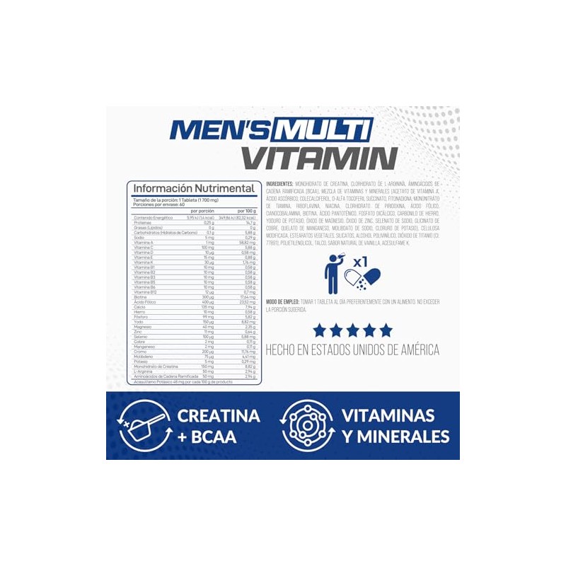 Forzagen Suplemento Alimenticio Mens Multivitamin Multivitamínico para Hombre 60 Servicios