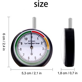 Tyre Tread Gauge, Measuring Range 0-11mm, Tread Depth Gauge, Colour Coded Universal Tyre Tread Gauge for Motorcycle, Car, Truck, Pack of 2
