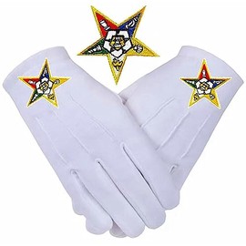 DEURA Masonic White OES Order of the Eastern Star Cotton XL Gloves Embroidered Logo