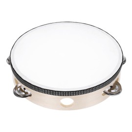 MECCANIXITY 1 Pcs Tambourine Drum 8 Inch Wood Hand Held Tambourine Single Row Metal Jingle Percussion Musical Drum Instrument for Adults Church Wedding Party Games, Wood Color