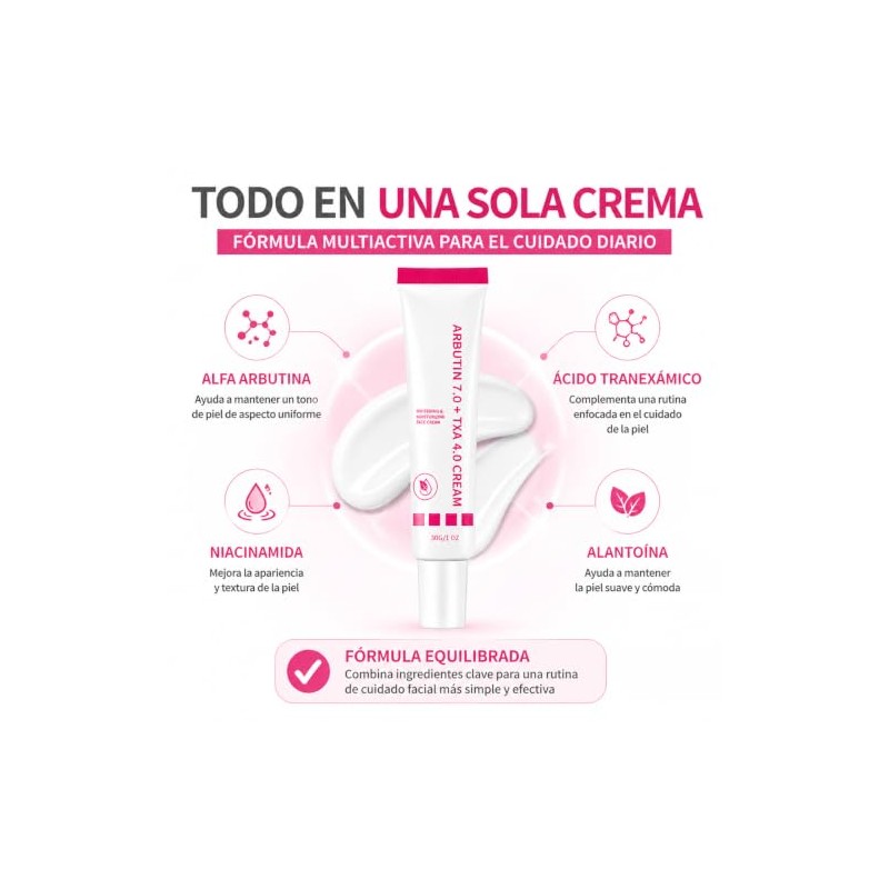 Crema Facial con Alfa Arbutina y Ácido Tranexámico para Piel