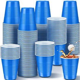 Suclain 500 Pieces Party Cups 12 oz Plastic Cups for Party Disposable Cups with Lines Beverage Drinking Cups for Birthday New Year Party Camping Barbecues Indoor Outdoor Events Picnics(Royal Blue)