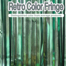 PartyWoo PartyWoo Retro Green Foil Fringe Curtain,2 pcs 3.3x6.6 ft Dark Green Streamers, Fringe Backdrop, Tinsel Backdrop, Tinsel Curtain, Door Shimmer, Birthday Party Streamers, Christmas Decorations