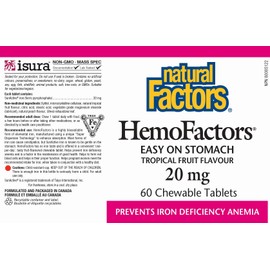 Natural Factors HemoFactors Easy on Stomach Iron 20 Milligram 60 Chewable Tablets