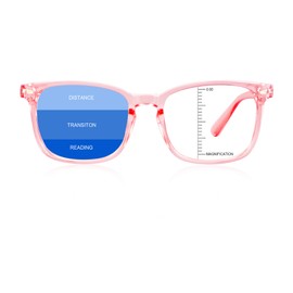 LAMBBAA Vintage Square Progressive Multifocal Presbyopic Glasses, Anti-Blue Light Glasses for Men Women Readers (Clear Pink +0.00/+1.00 Magnification)