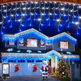 810 LED Christmas Lights with 180 Drops, 82ft 12 Modes Blue and White Fairy String Lights with Timer Dimmable, Waterproof Twinkle Lights for Indoor Outdoor Holiday Wedding Party Eaves Yard Yard Decor