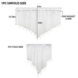 apott 3 Pieces White Sheer Valances for Windows Beaded Valance Curtains Short Drapes with Rod Pocket for Bedroom Bathroom Nursery Living Room, 23.6X 51